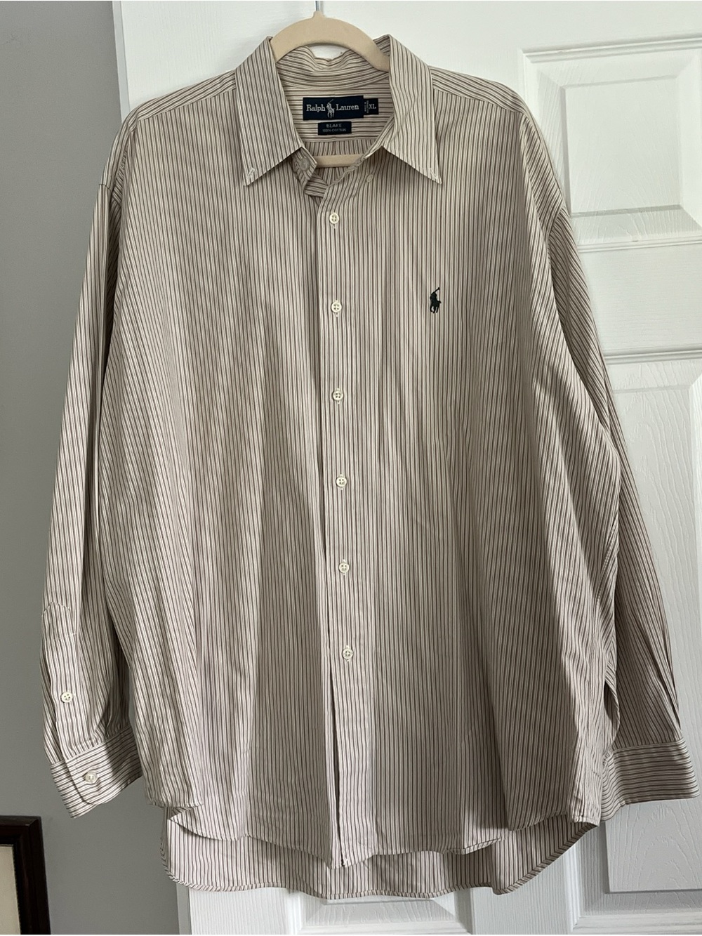 Vintage Ralph Lauren Pony Men’s Beige Striped Button-Down Shirt